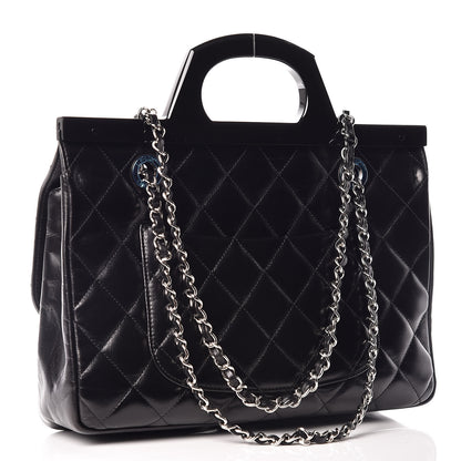 Chanel Glazed Calfskin Quilted Small CC Delivery Tote Black 3 of 9