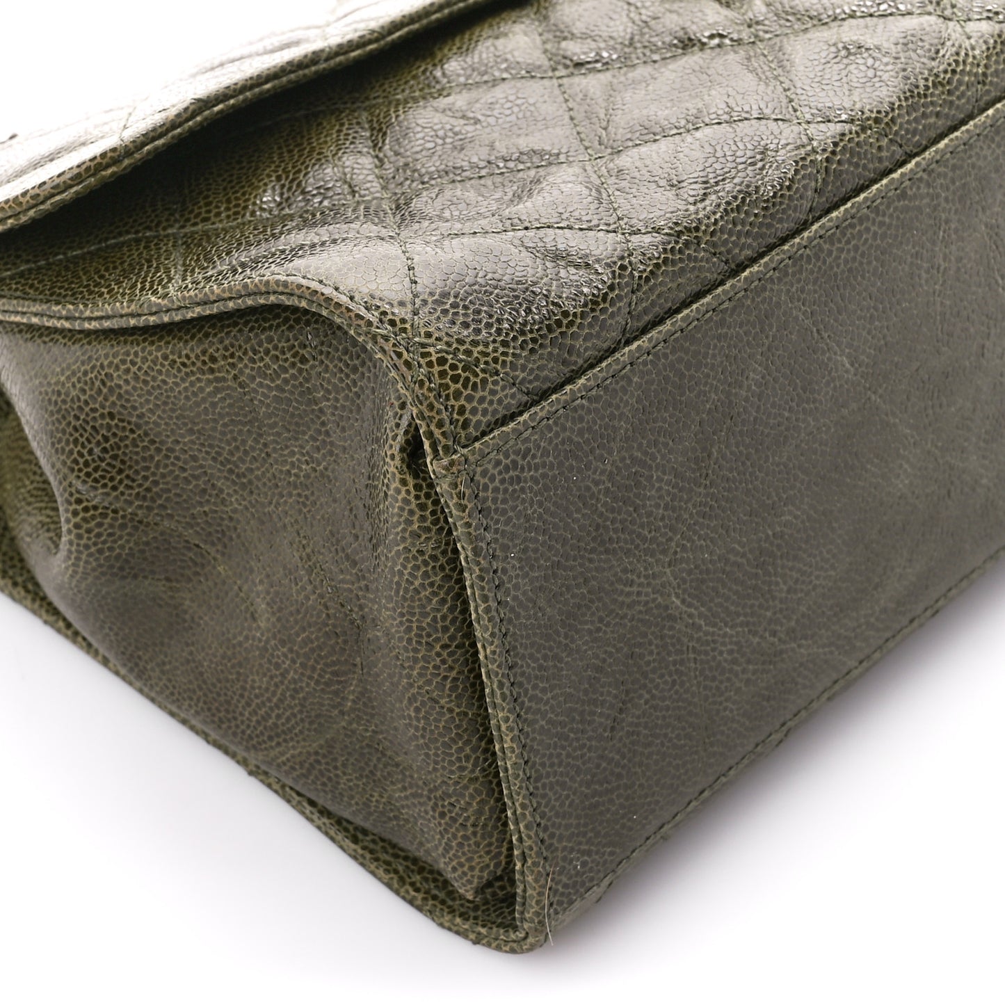 Crumpled Grained Calfskin Jumbo CC Crave Flap Green
