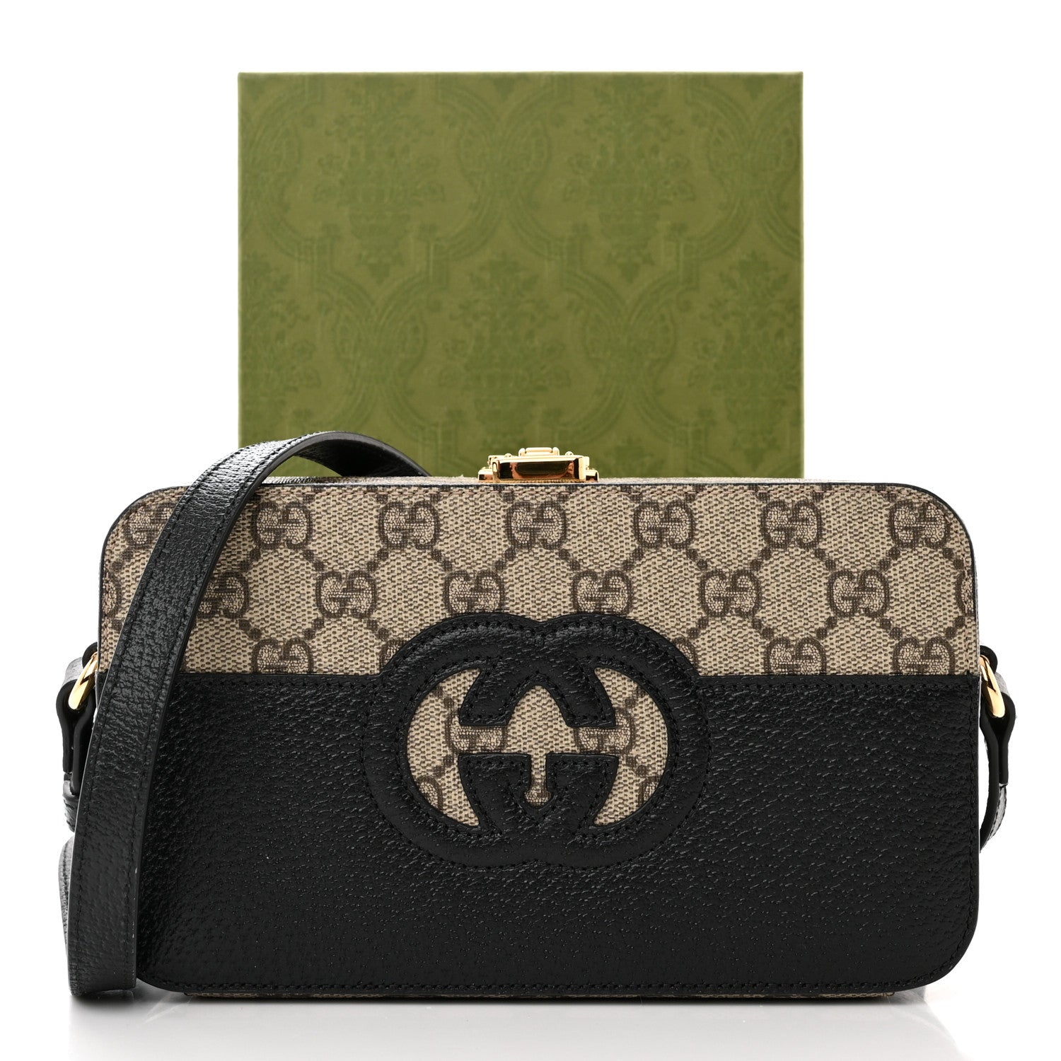 Gucci GG Supreme Monogram Textured Dollar Calfskin Mini New Basket Shoulder Bag Beige Ebony Black 11 of 11