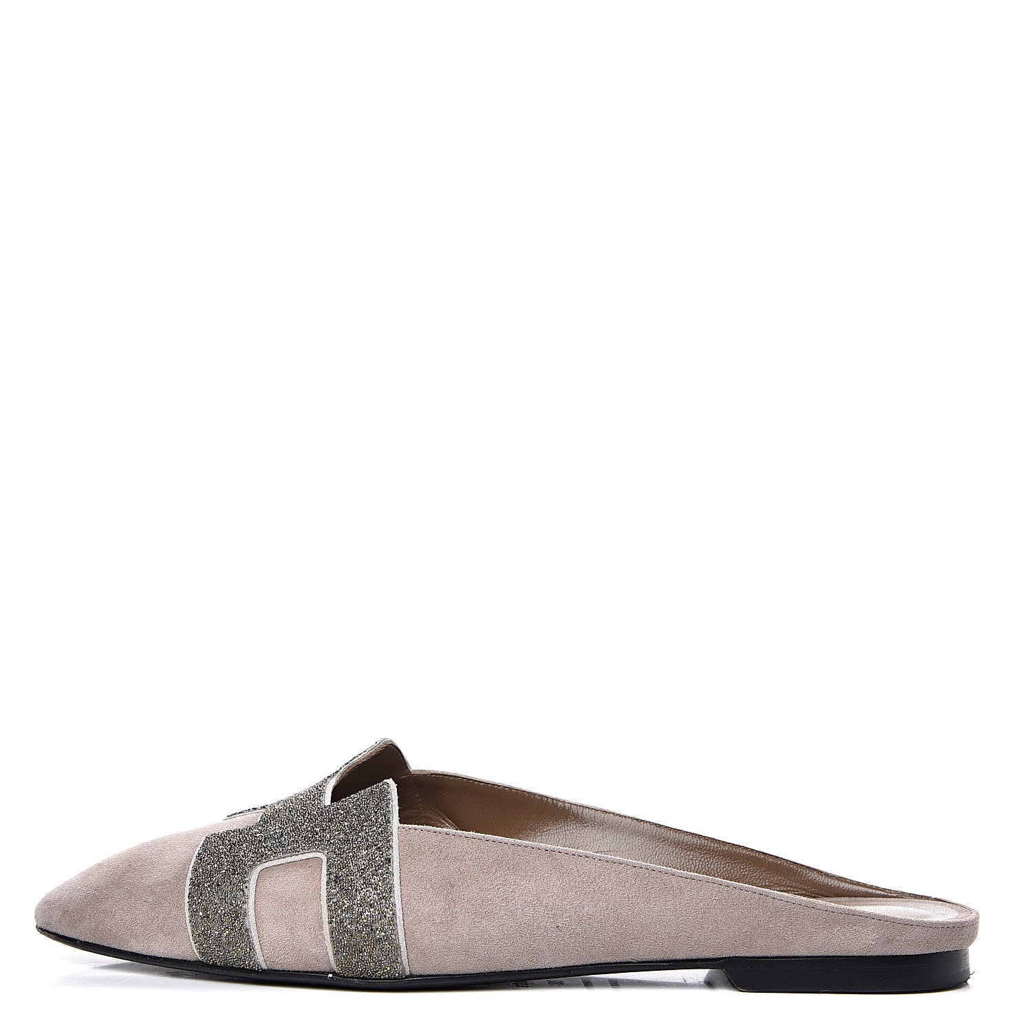 Hermes Suede Goatskin Crystal Roxane Mules 38 Champagne Rose Grey 1 of 12