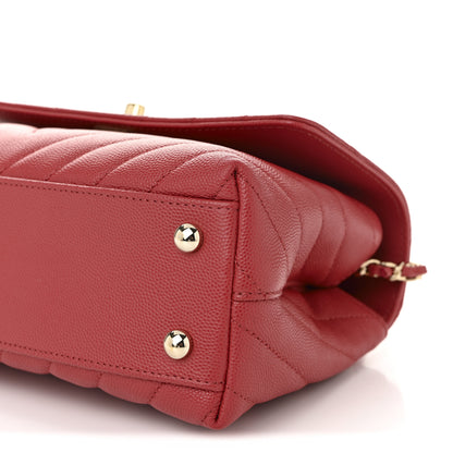 Chanel Caviar Chevron Quilted Mini Coco Handle Flap Red 18 of 19