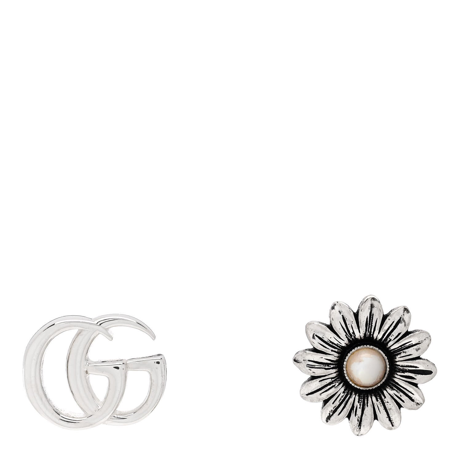 Gucci Sterling Silver Pink Mother of Pearl Flower Marmont Double G Earrings 1 of 5