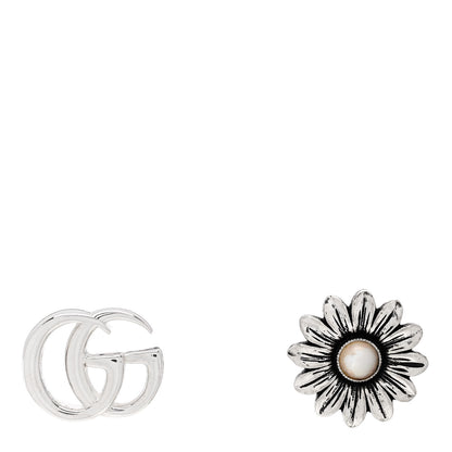 Gucci Sterling Silver Pink Mother of Pearl Flower Marmont Double G Earrings 1 of 5