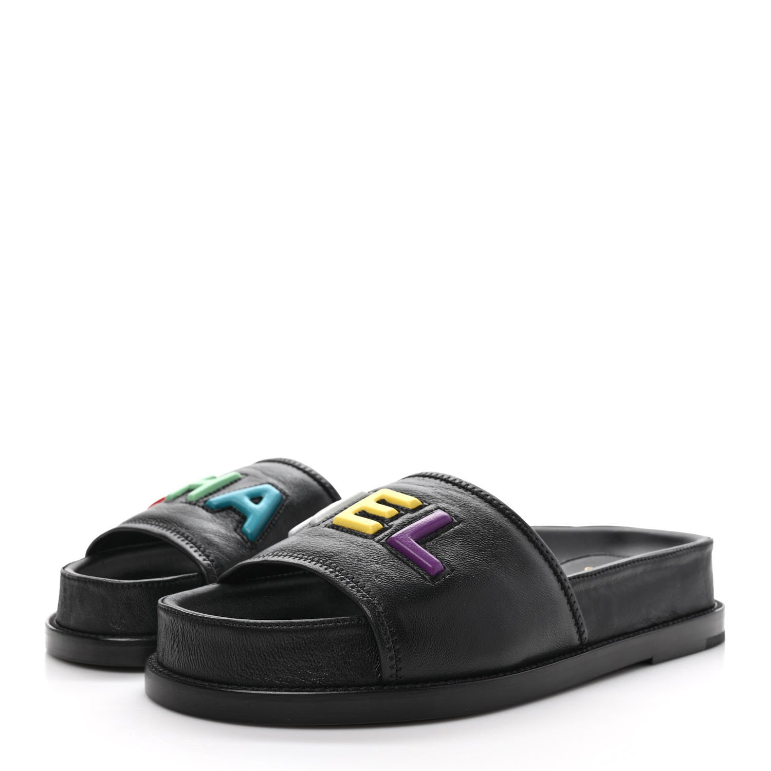 Chanel Lambskin Cha-Nel Mule Sandals 37.5 Black Multicolor 3 of 10