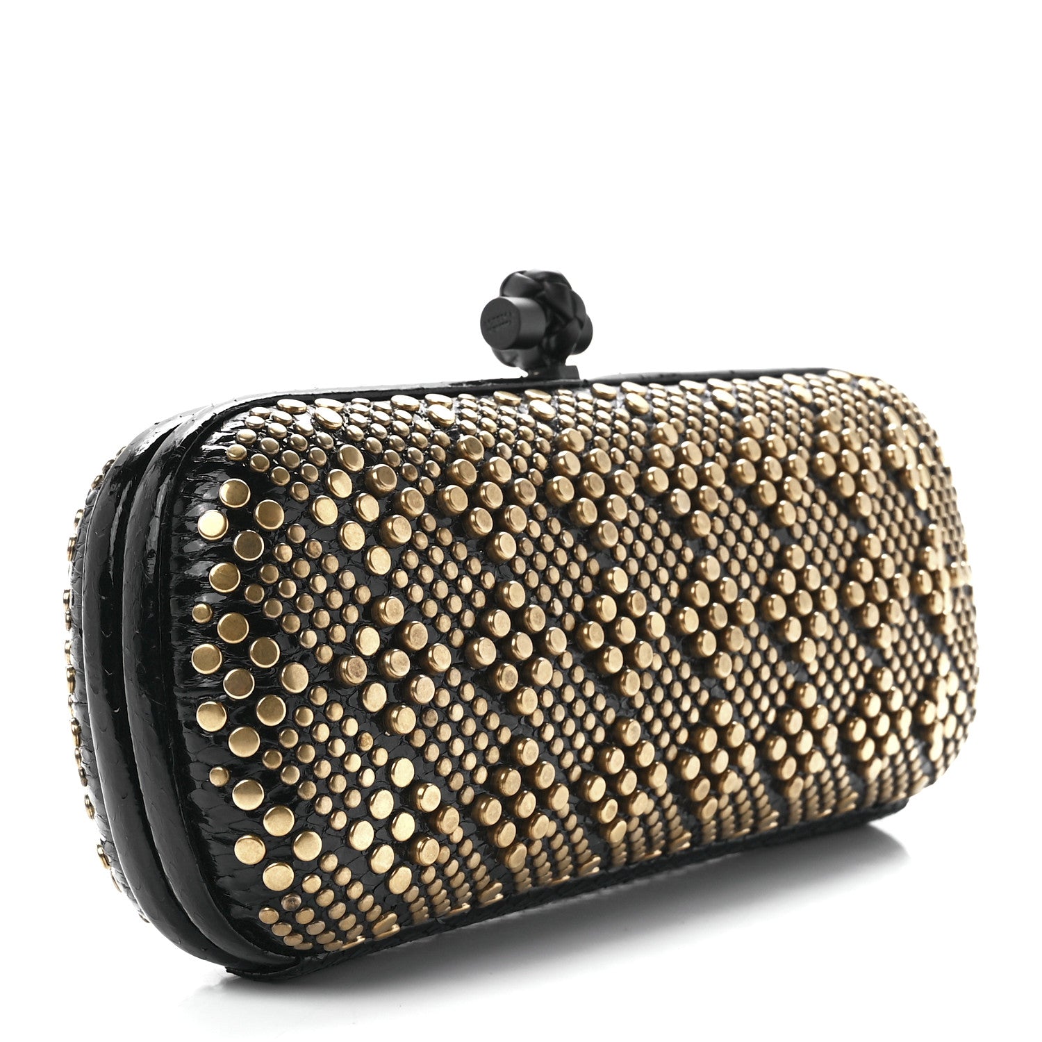 Bottega Veneta Snakeskin Studded Knot Clutch Black 3 of 10