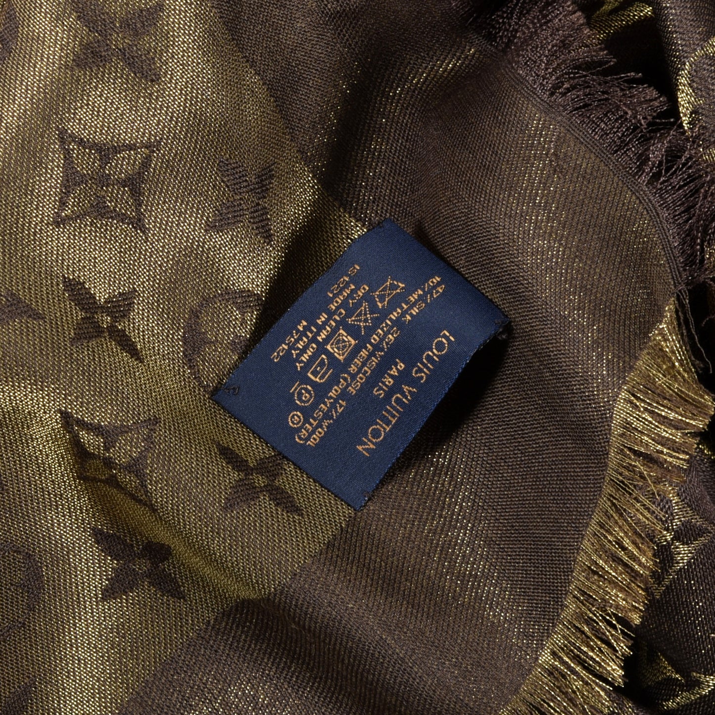 Silk Lurex Wool Monogram Shine Shawl Brown