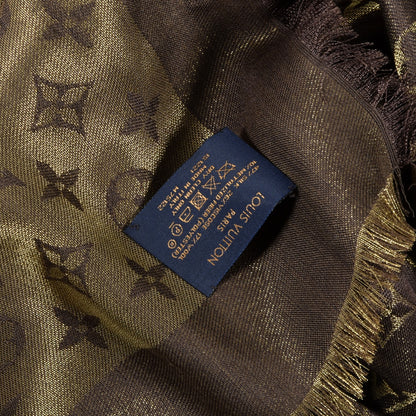 Louis Vuitton Silk Lurex Wool Monogram Shine Shawl Brown 4 of 4