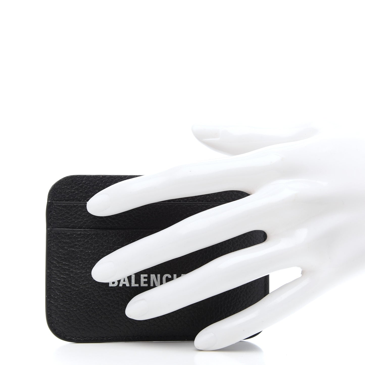 Grained Calfskin Logo Cash Rounded Card Holder Black White