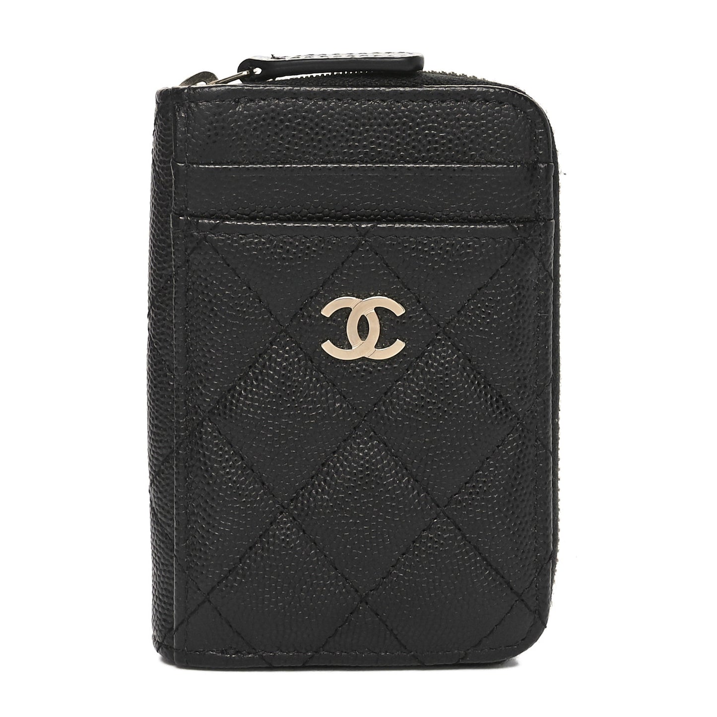 Caviar Quilted Zip Card Holder Black