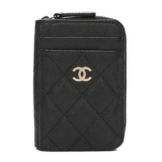 Caviar Quilted Zip Card Holder Black