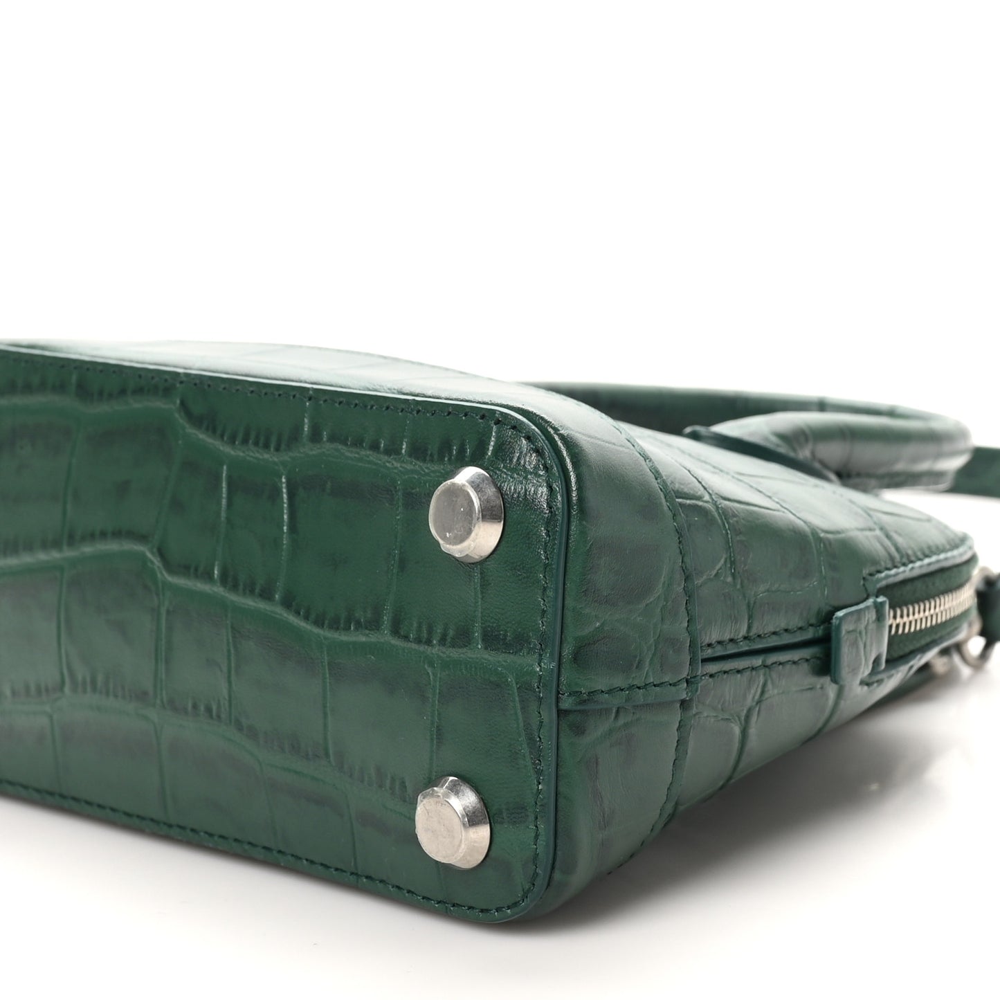 Calfskin Logo Crocodile Embossed XXS Ville Top Handle Bag Green White