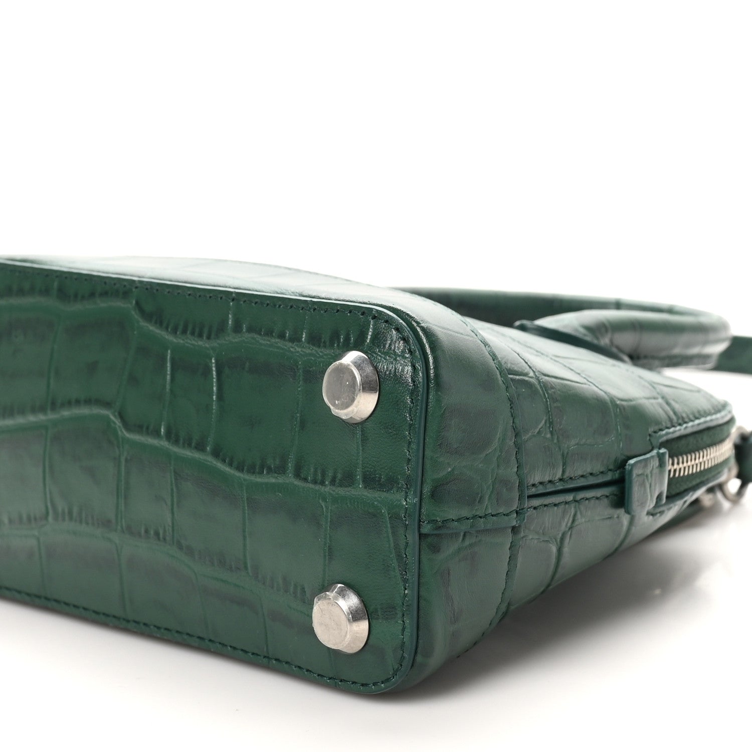 Balenciaga Calfskin Logo Crocodile Embossed XXS Ville Top Handle Bag Green White 10 of 10