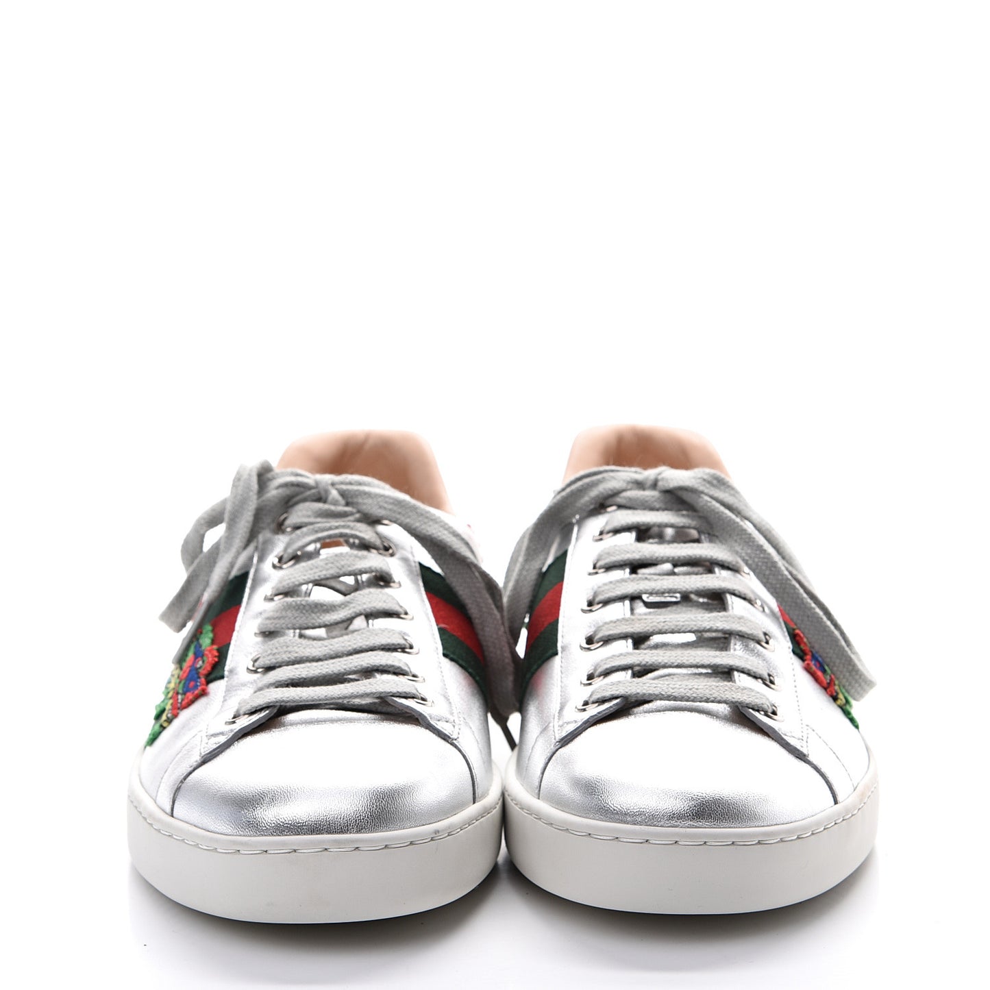 Metallic Nappa Ayers Web Dragon Embroidered Mens New Ace Sneakers 8.5 Silver