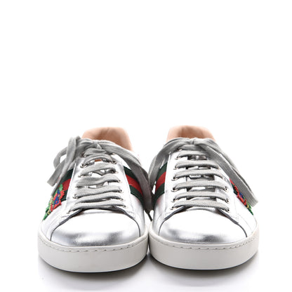 Gucci Metallic Nappa Ayers Web Dragon Embroidered Mens New Ace Sneakers 8.5 Silver 2 of 7