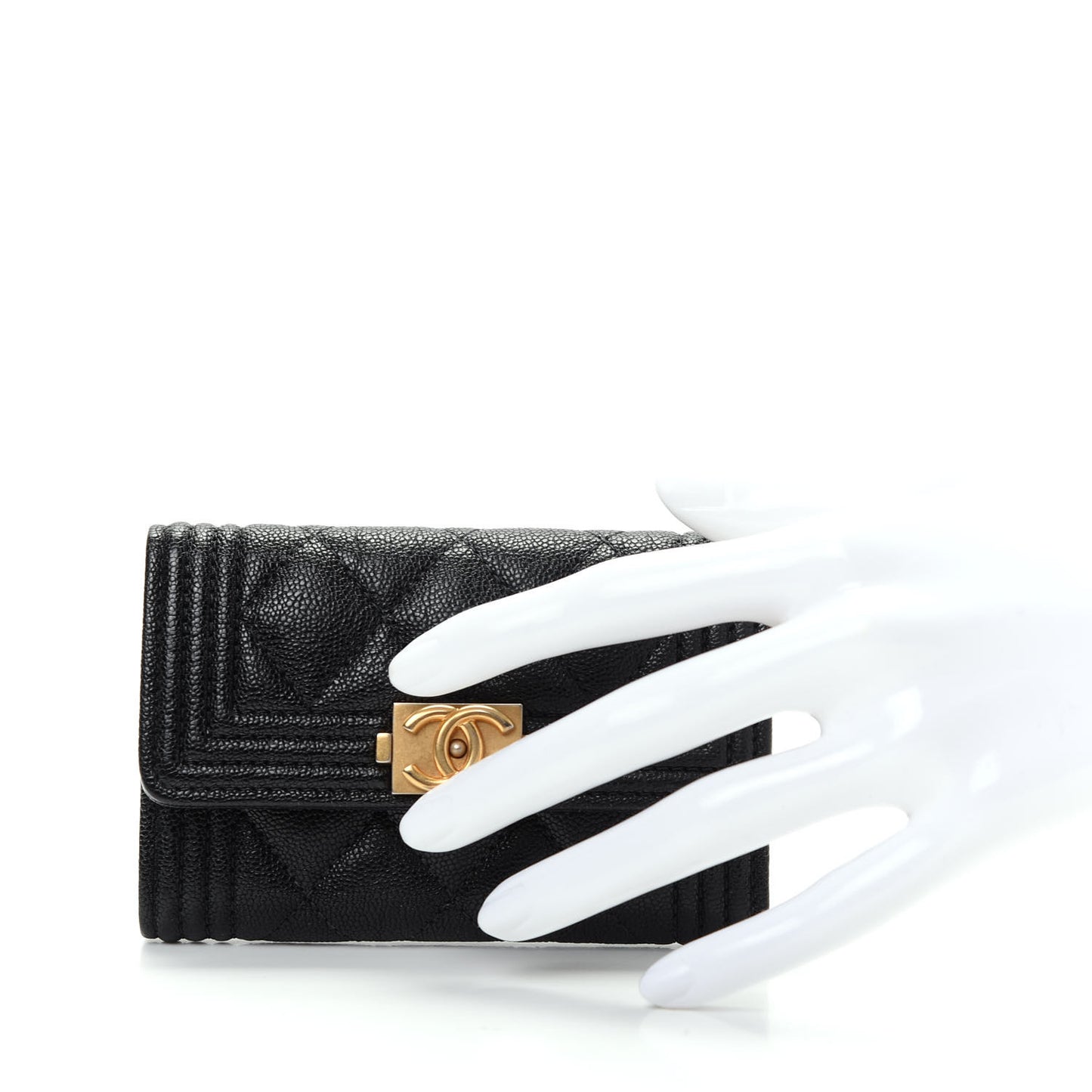 Caviar Quilted Boy Flap Card Holder Black