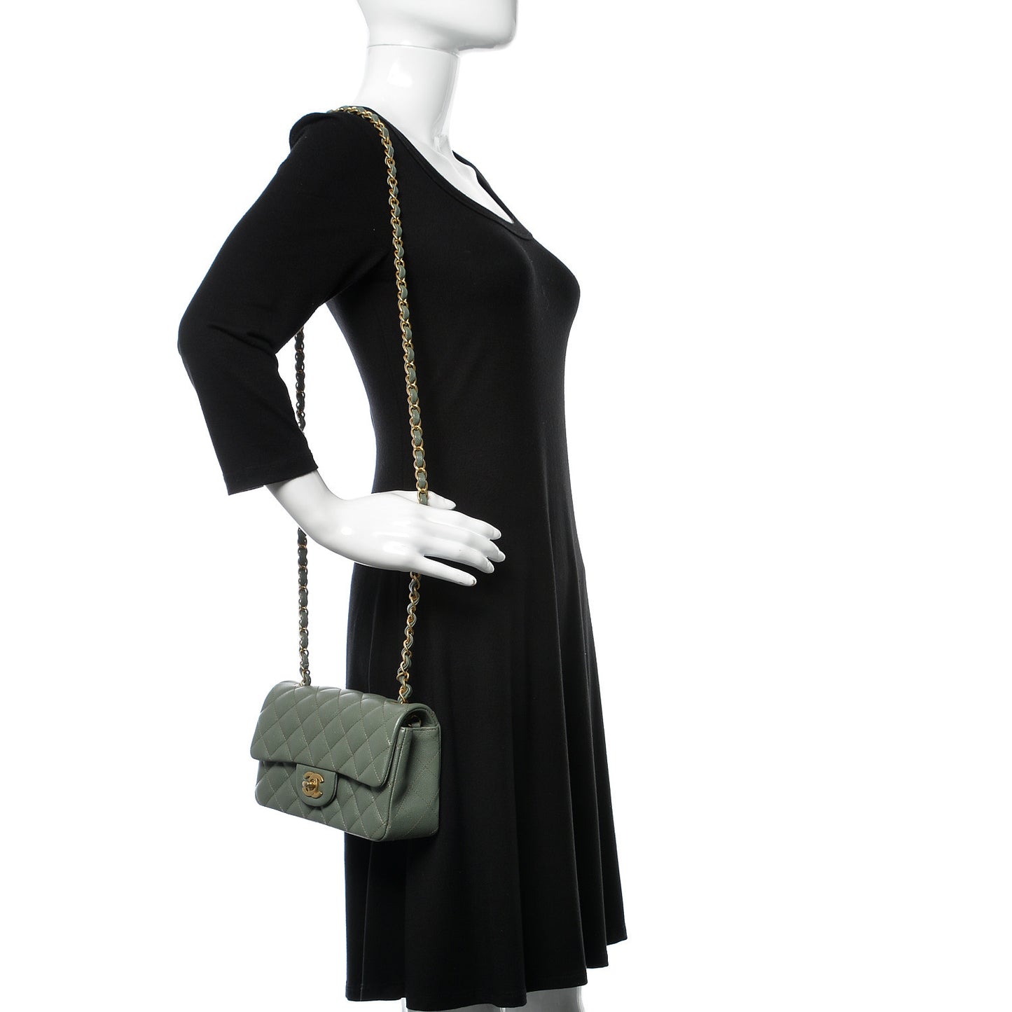 Iridescent Caviar Quilted Mini Rectangular Flap Green