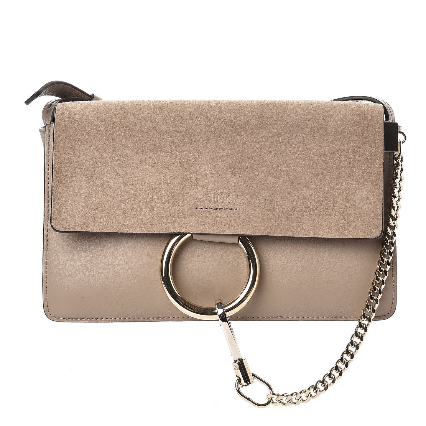 Suede Calfskin Small Faye Shoulder Bag Motty Grey