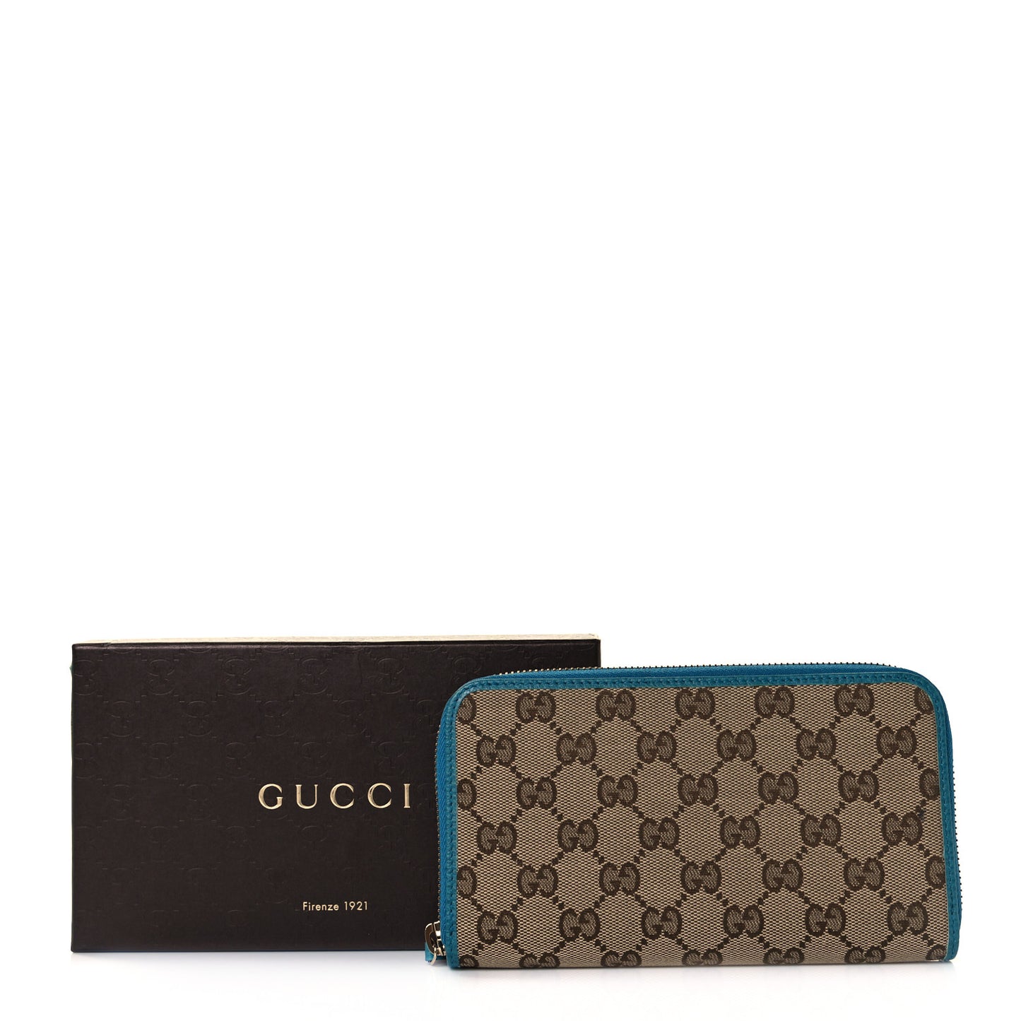 Monogram Dollar Calfskin Zip Around Wallet Beige Ebony Deep Cobalt