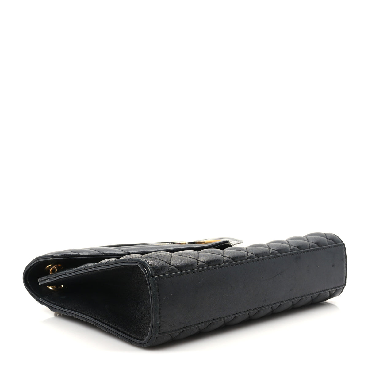 Saint Laurent Lambskin Mixed Matelasse Triquilt Medium Monogram Satchel Black 3 of 10