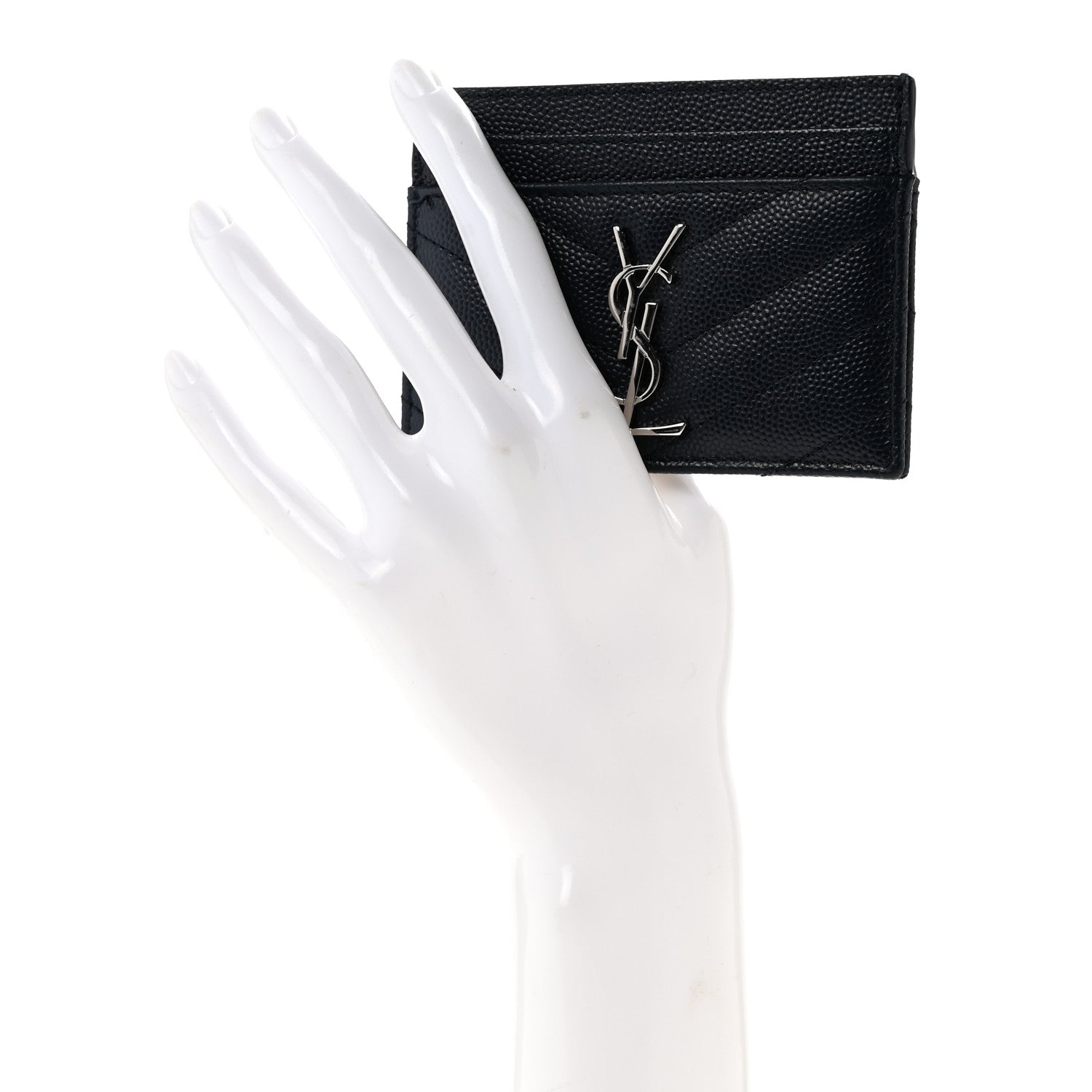 Saint Laurent Grain De Poudre Matelasse Chevron Monogram Credit Card Case Deep Marine 2 of 12