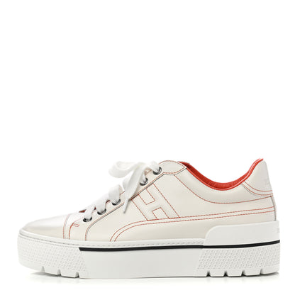 Hermes Calfskin Womens Voltage Sneakers 37 White Orange 1 of 8