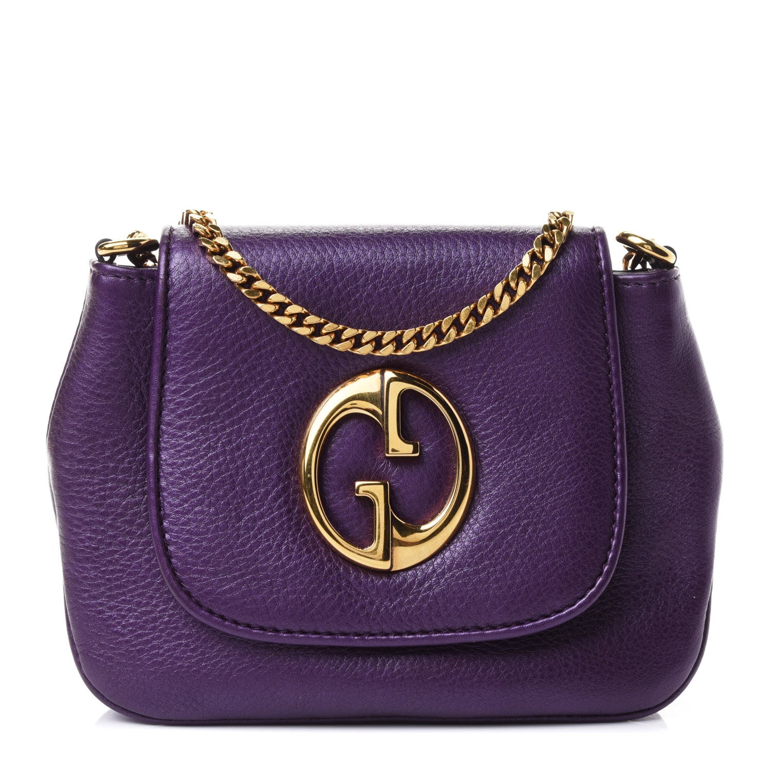 Gucci Metallic Pebbled Calfskin Small 1973 Chain Shoulder Bag Purple 1 of 4