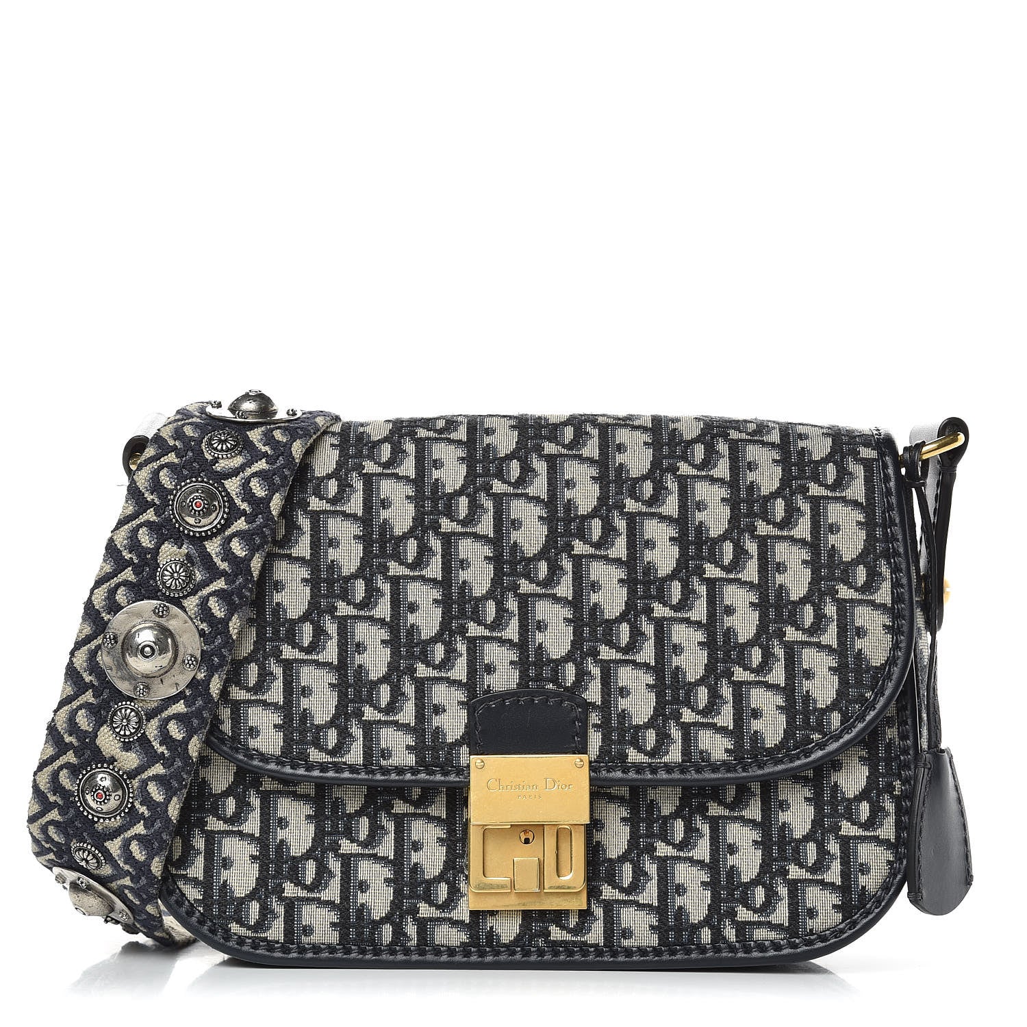 Christian Dior Oblique Flap Bag Navy Blue 1 of 10