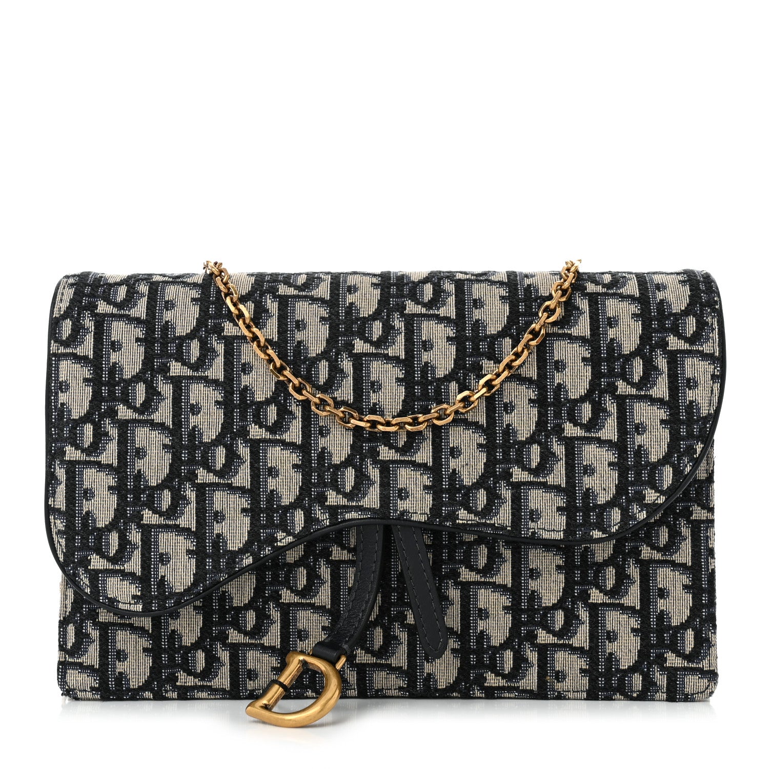 Christian Dior Oblique Saddle Chain Pouch Blue 1 of 11
