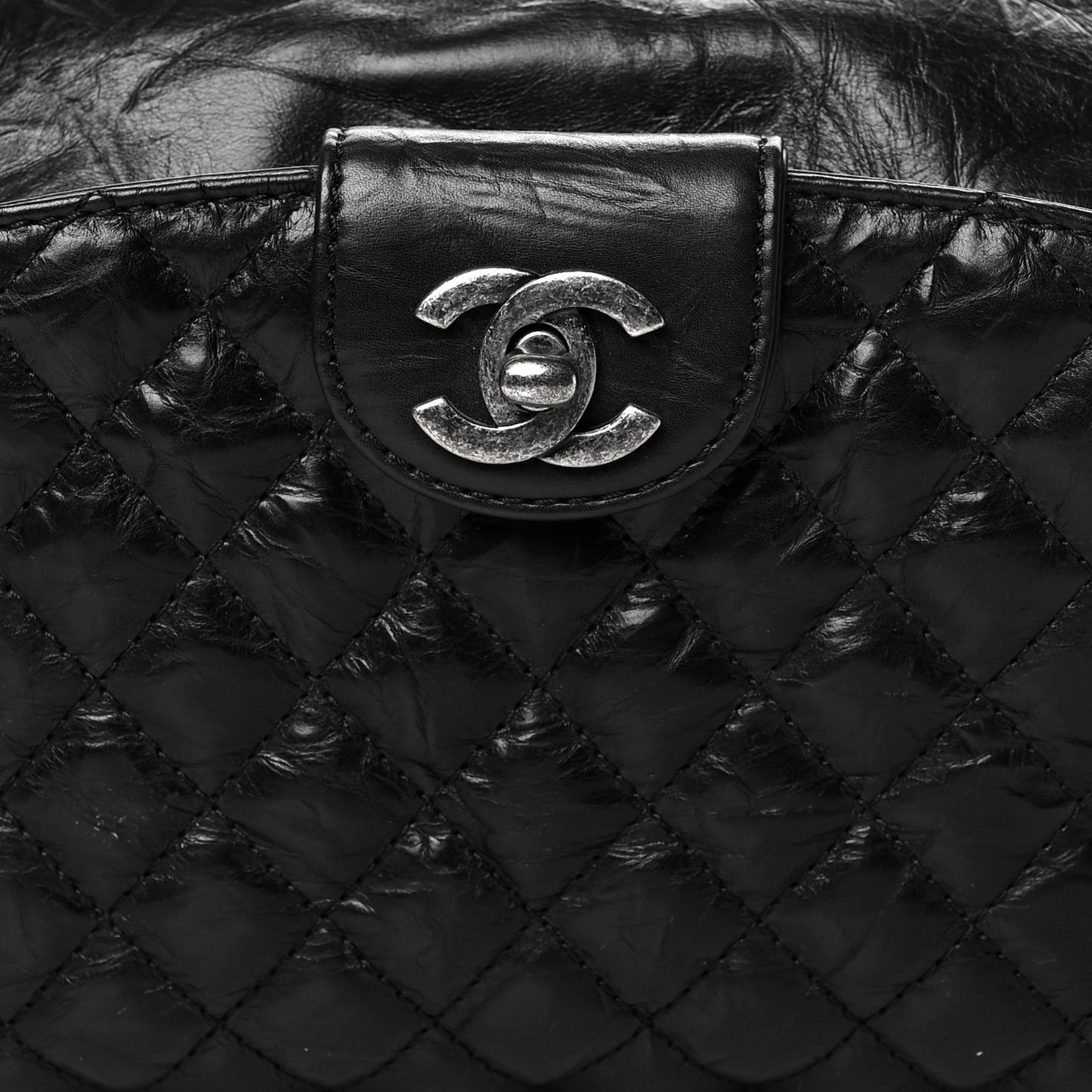 Crumpled Calfskin Quilted Casual Rock Waist Bag Fanny Pack Black