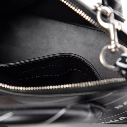Balenciaga Calfskin Logo Print XXS Ville Top Handle Bag Black White 10 of 11
