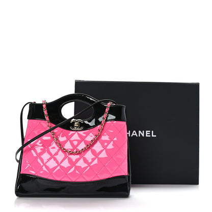 Chanel Patent Calfskin Quilted Mini 31 Shopping Bag Pink Black 10 of 10