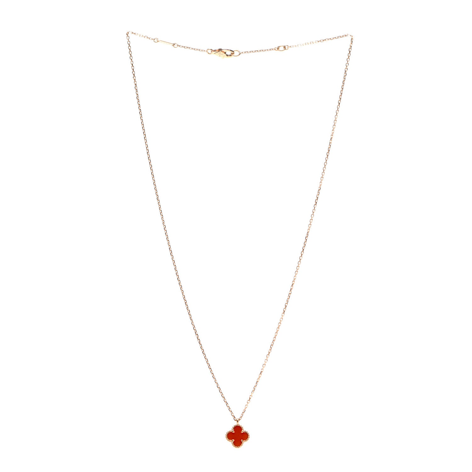 Van Cleef & Arpels 18K Rose Gold Carnelian Sweet Alhambra Pendant Necklace 3 of 7