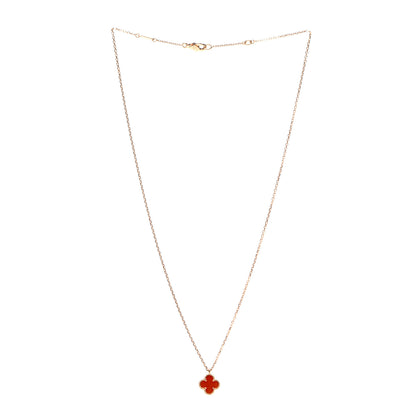 Van Cleef & Arpels 18K Rose Gold Carnelian Sweet Alhambra Pendant Necklace 3 of 7