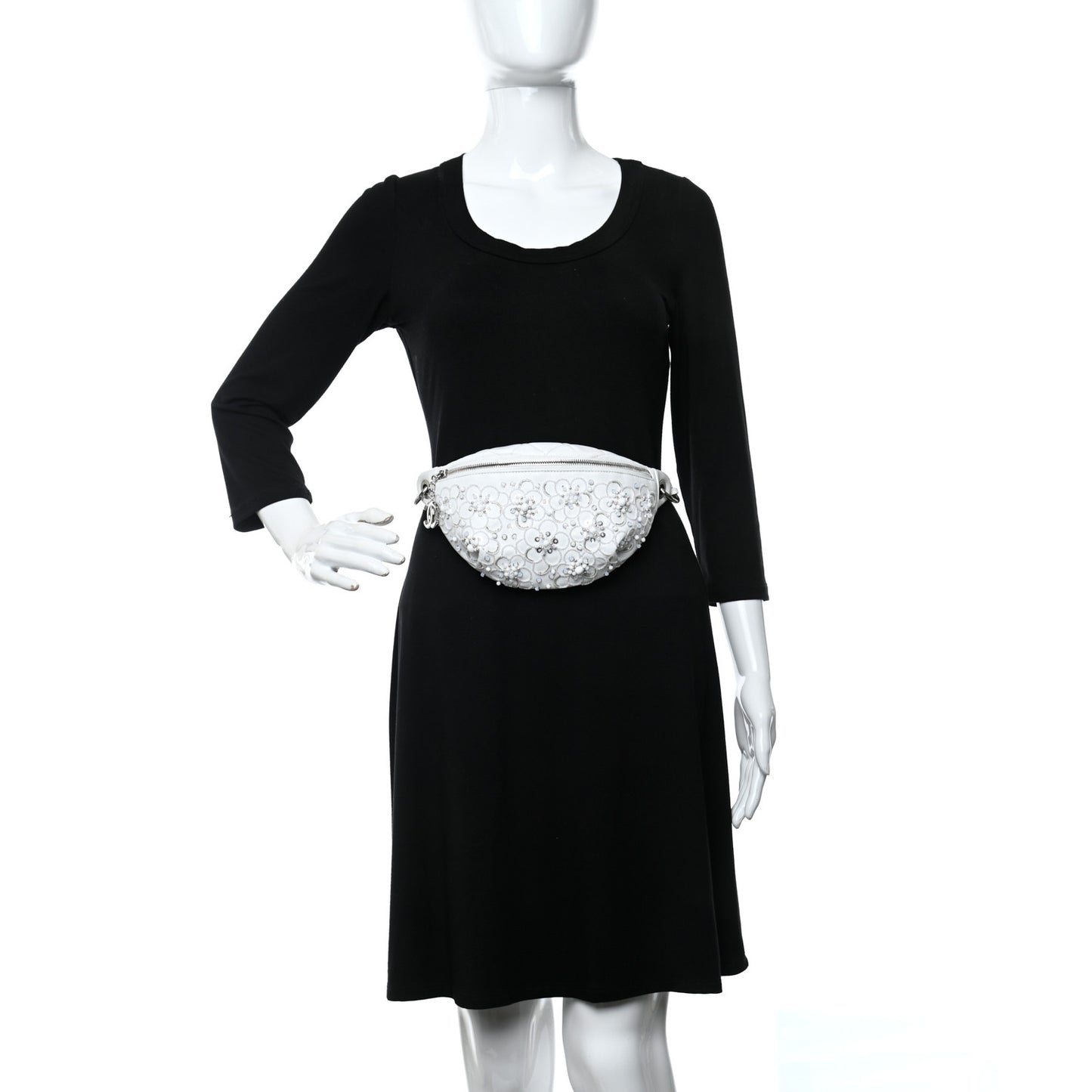 Calfskin Crystal Beads Embellished Belt Bag White