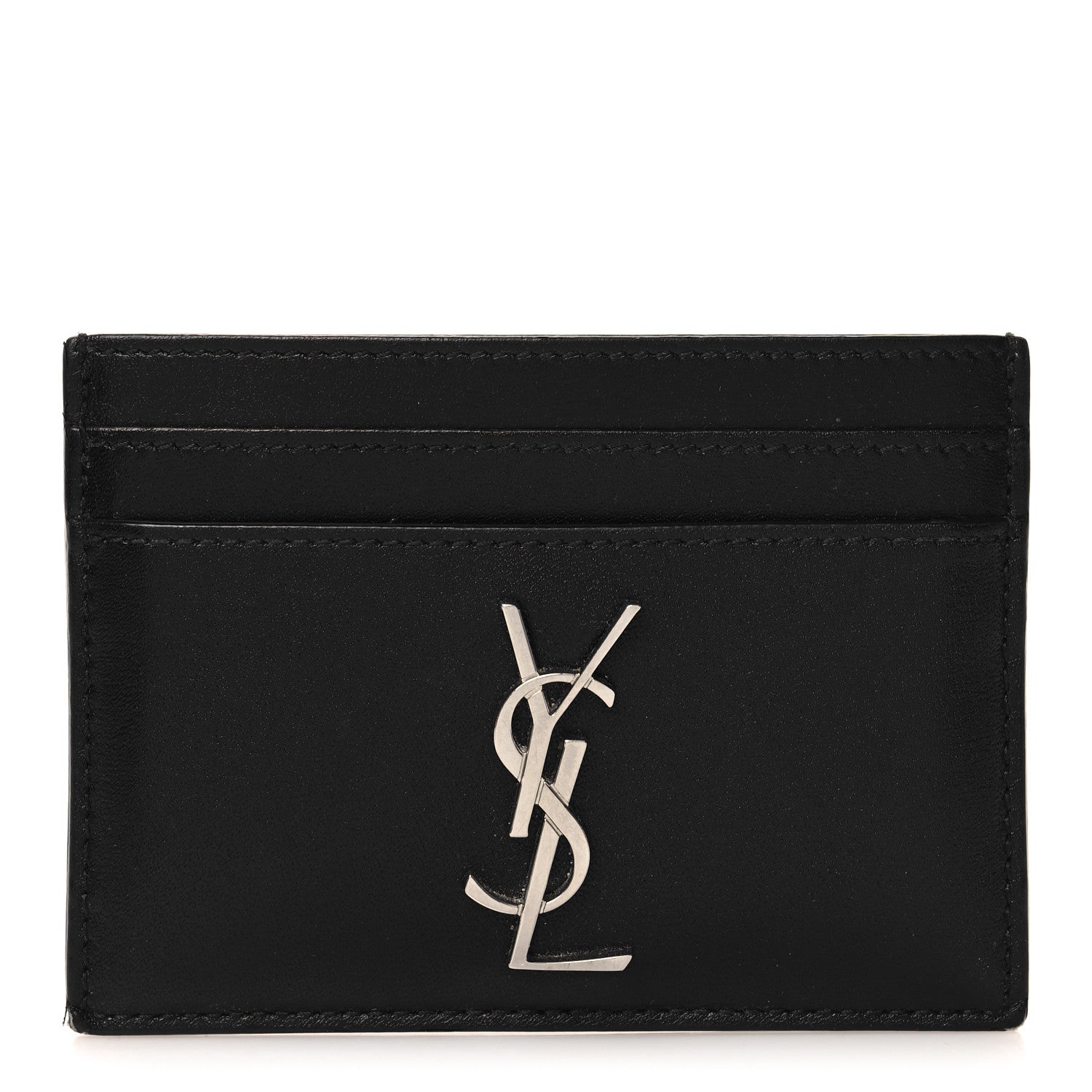 Saint Laurent Calfskin Monogram Credit Card Case Black 1 of 10