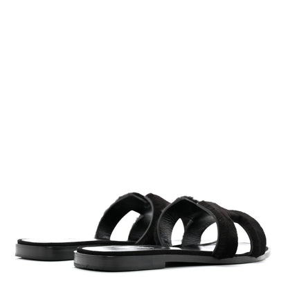 Hermes Mink Fur Oran Sandals 37 Black 4 of 14