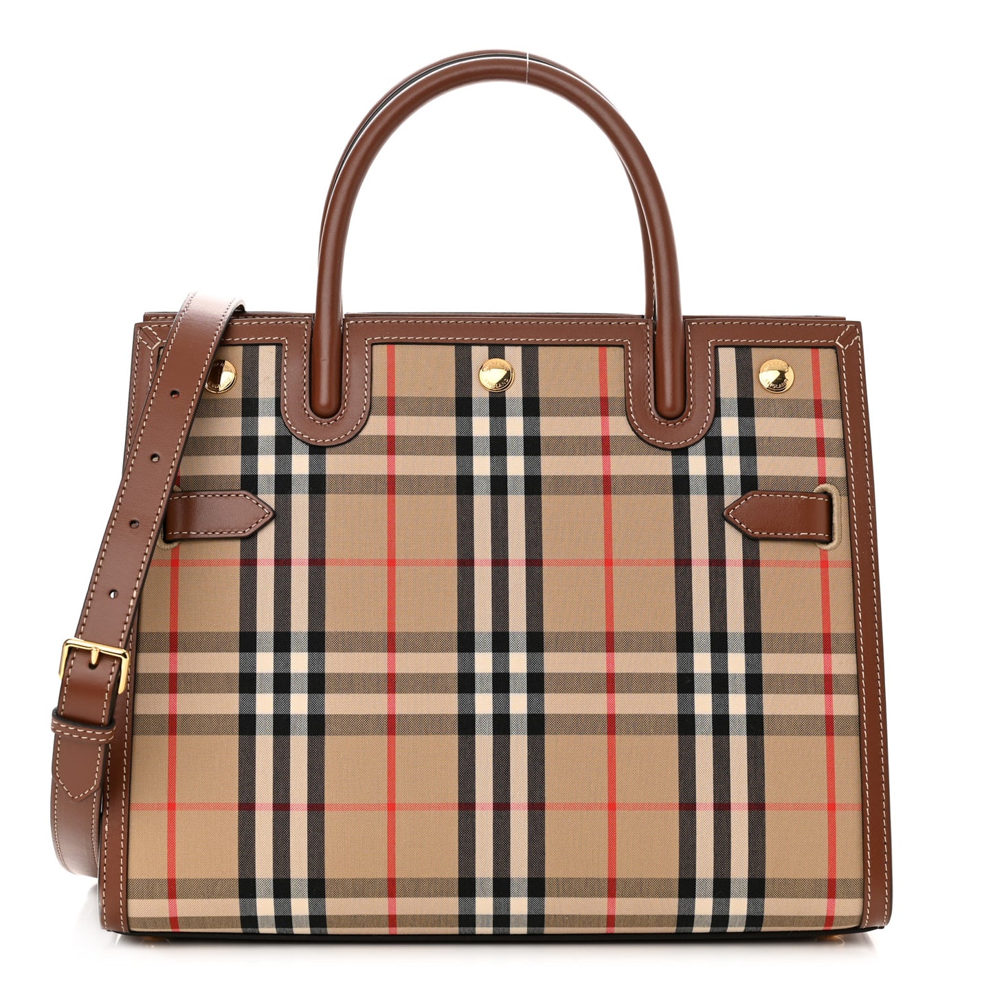 Calfskin Vintage Check Two Handle Title Bag Archive Beige
