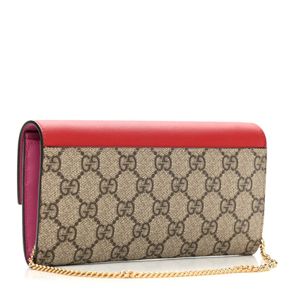 Gucci GG Supreme Monogram Moon Calfskin Padlock Continental Chain Wallet Beige Ebony Hibiscus Red New Rosette 3 of 11