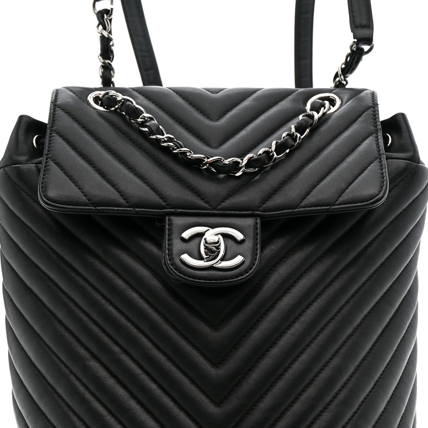 CHANEL Calfskin Chevron Quilted Small Urban Spirit Backpack Black Black