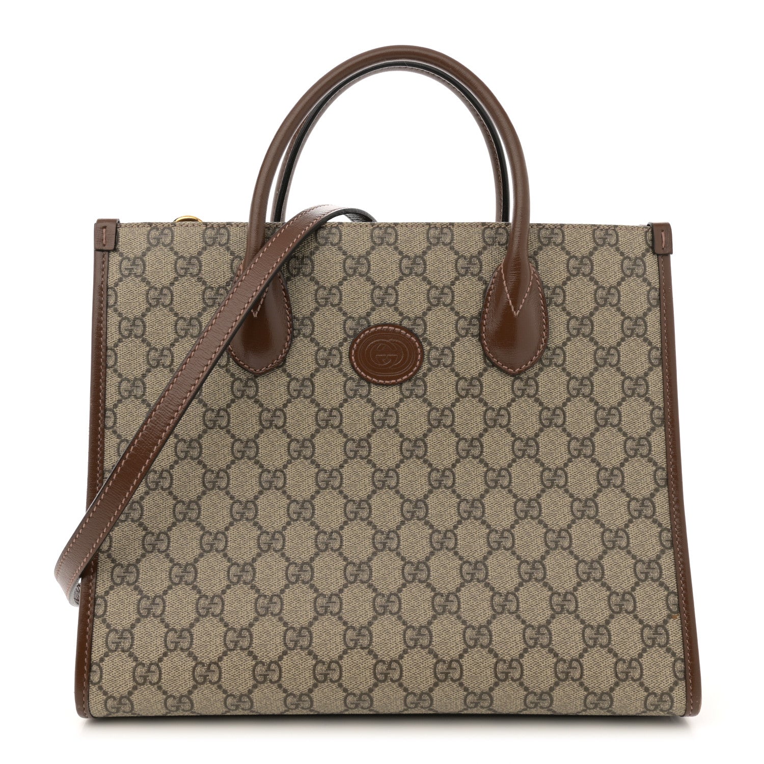Gucci GG Supreme Monogram Azalea Calfskin Small Retro Interlocking G Tote Bag Beige Ebony Brown Sugar 1 of 15