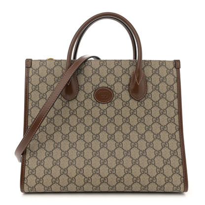 Gucci GG Supreme Monogram Azalea Calfskin Small Retro Interlocking G Tote Bag Beige Ebony Brown Sugar 1 of 15