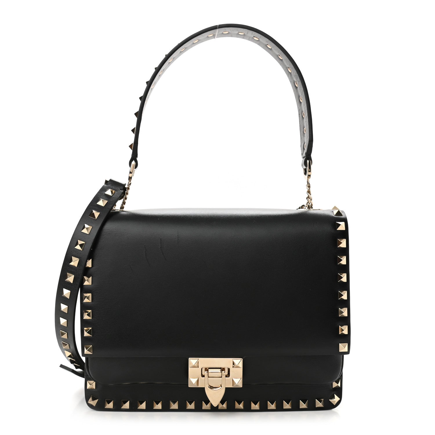 Valentino Garavani Vitello Rockstud Top Handle Shoulder Bag Black 1 of 10