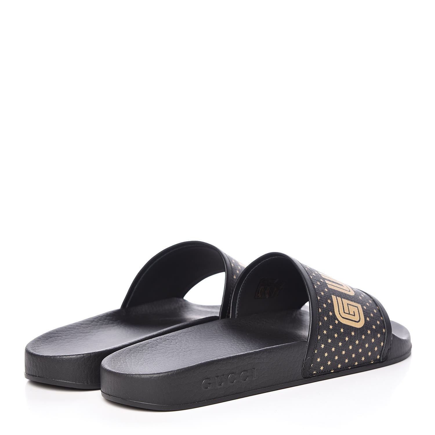 Gucci X SEGA Supreme Canvas GUCCY Stars Mens Slide Sandals 9 Black Gold 4 of 9