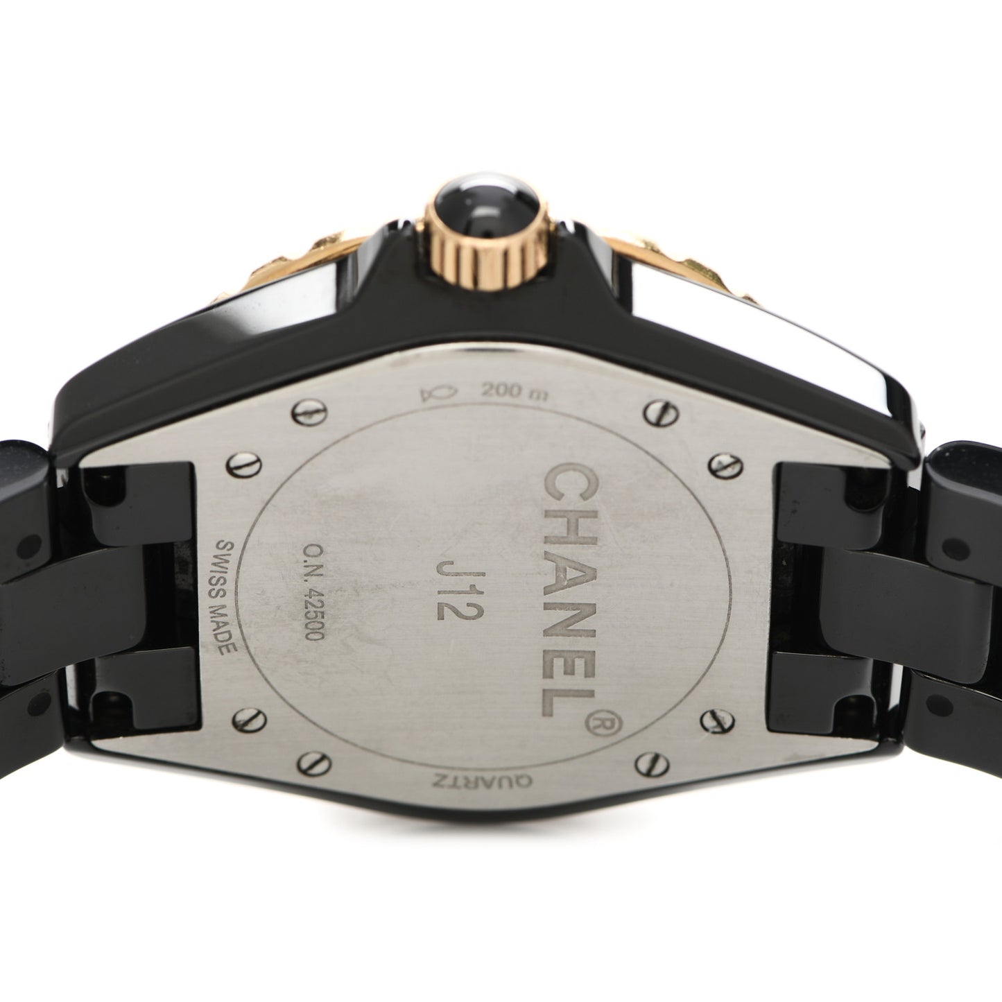 Stainless Steel 18K Yellow Gold Ceramic Diamond 38mm J12 Quartz Watch Black