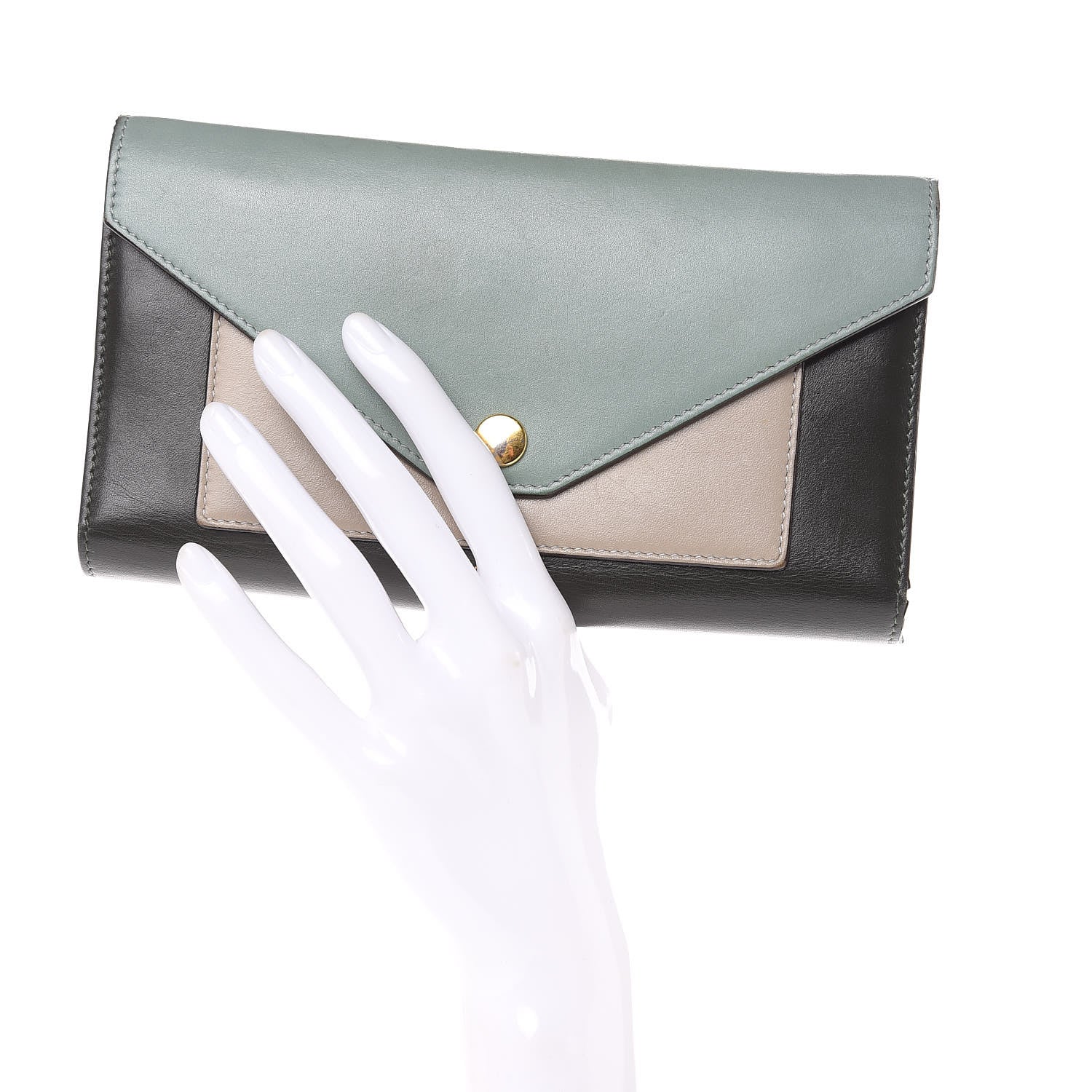 Celine Smooth Calfskin Pocket Tri-Fold Multifunction Envelope Flap Wallet Jade 2 of 15