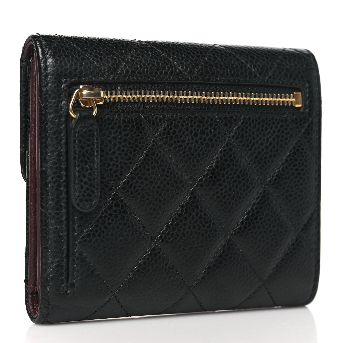 Caviar Quilted Compact Flap Wallet Black