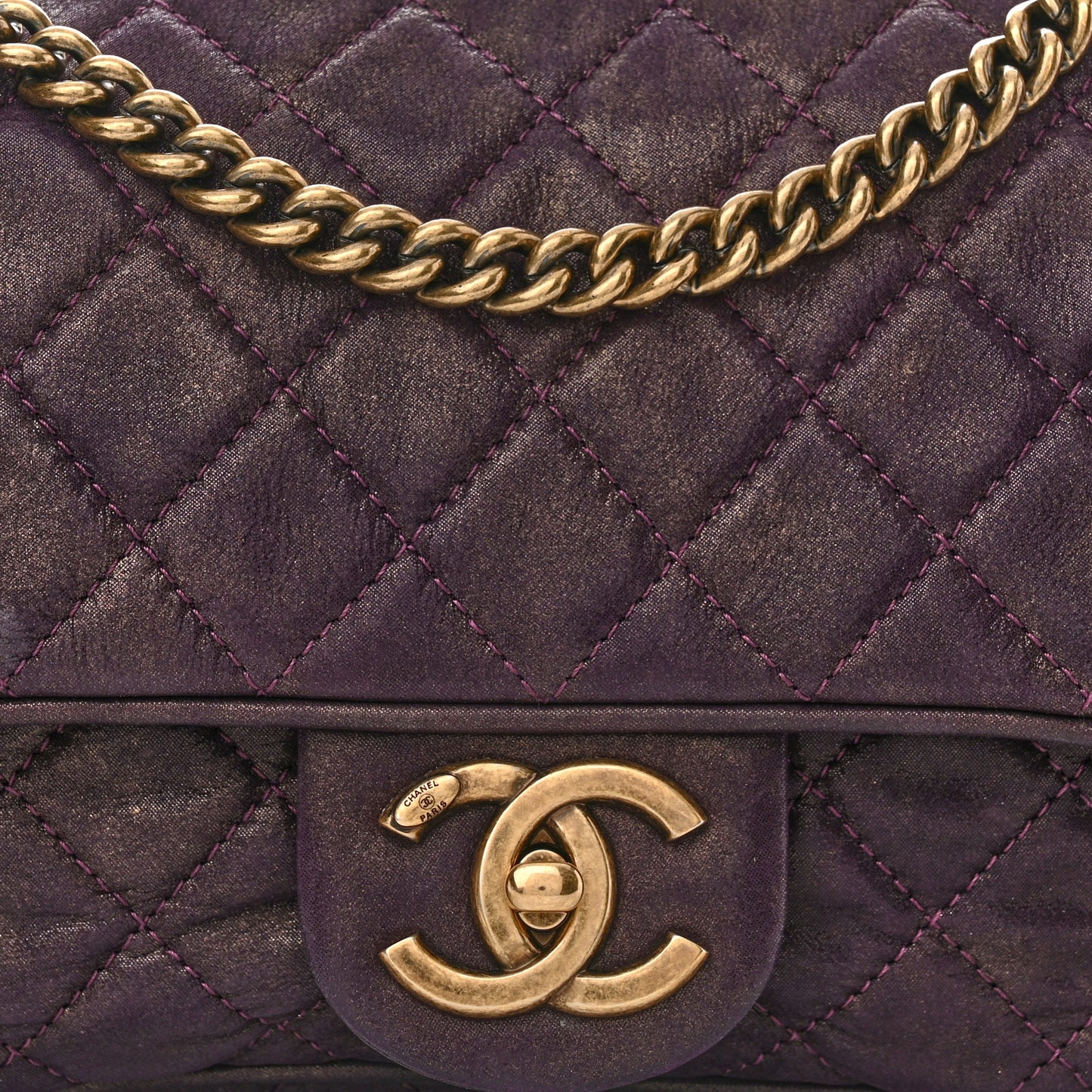 Iridescent Calfskin Quilted Small Shiva Flap Purple