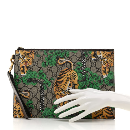 Gucci GG Supreme Monogram Bengal Zip Wristlet Pouch Beige Yard 2 of 7
