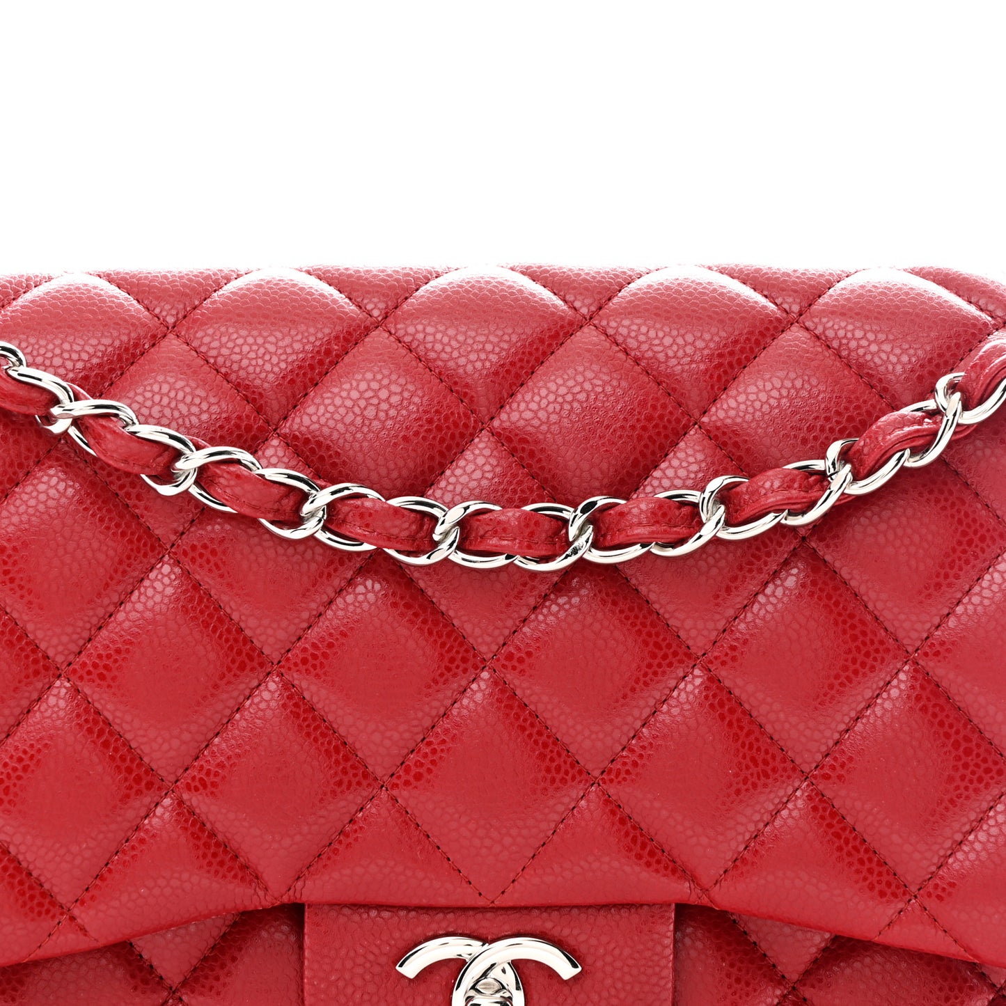 Caviar Quilted Jumbo Double Flap Red