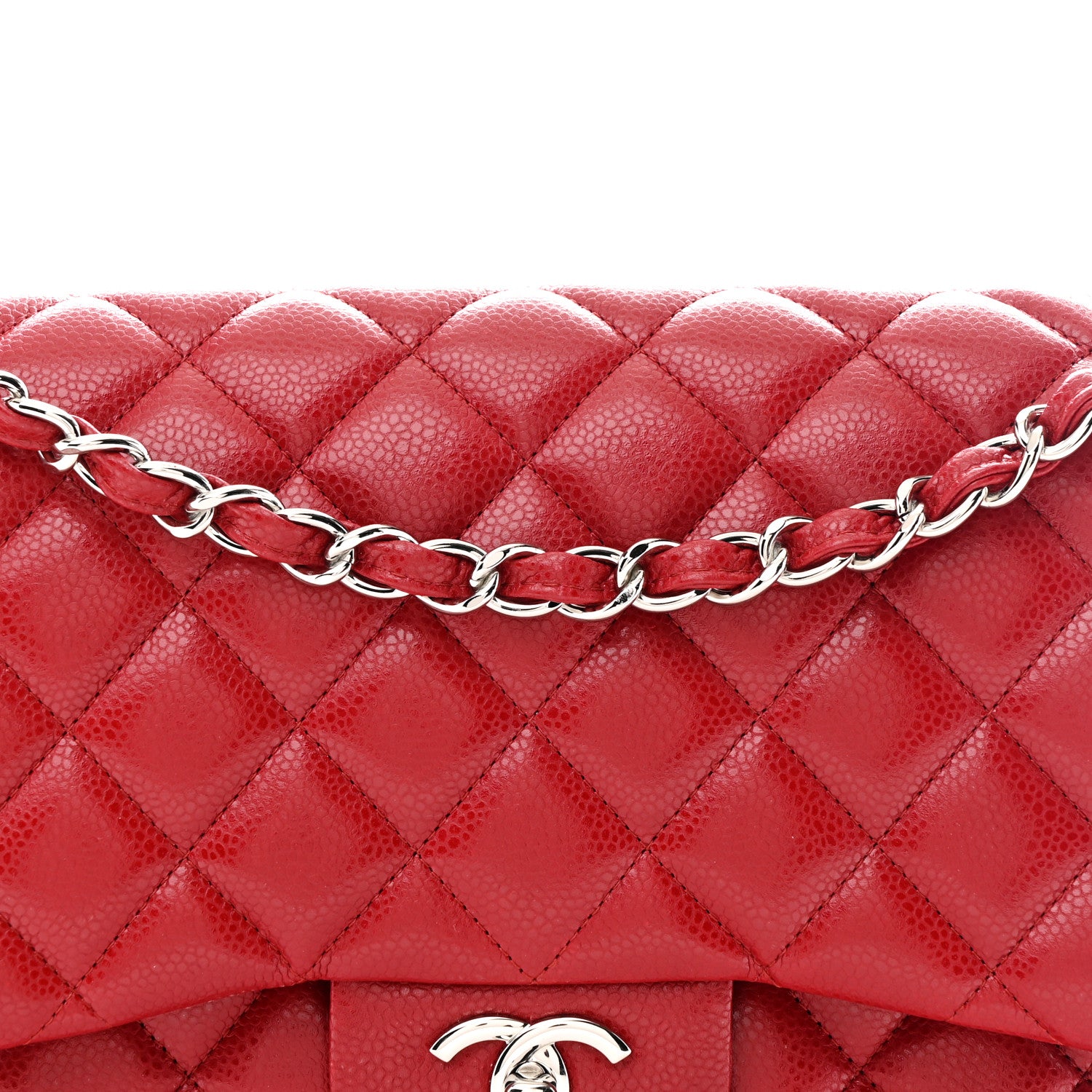 Chanel Caviar Quilted Jumbo Double Flap Red 8 of 10